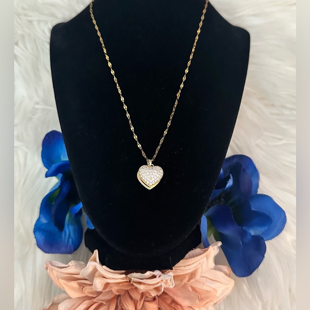 Heart Locket Pendant Necklace With Hidden Pearl with Micro Pave Diamonds NEW!